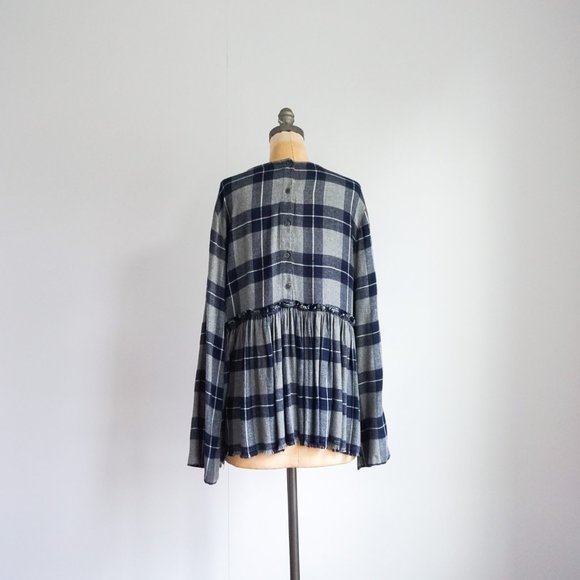 Philosophy Plaid Blue and Grey Top  with Pleats - Size - L - Picture 5 of 6